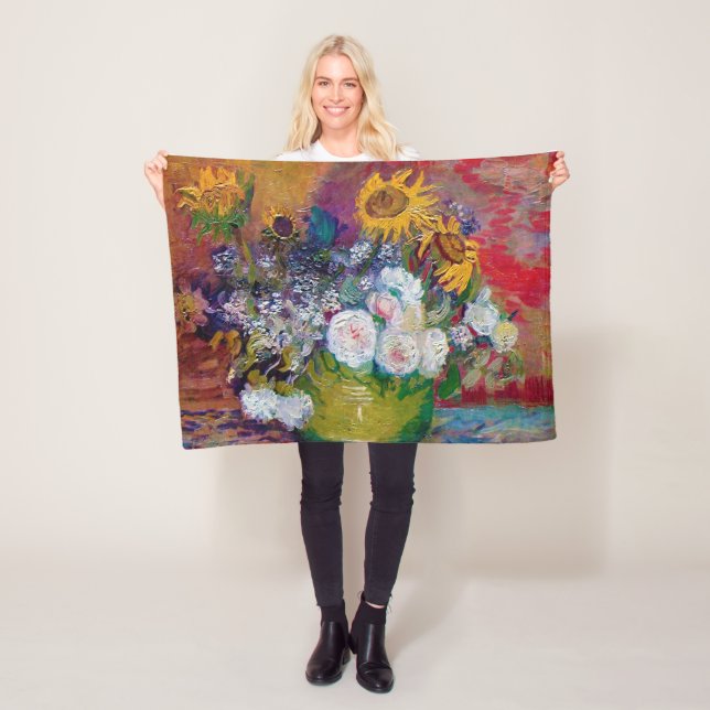 Bowl with Flowers, Van Gogh Fleece Blanket (In Situ)