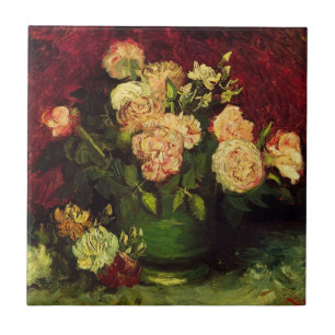 Bowl with Peonies and Roses by Vincent van Gogh Ceramic Tile