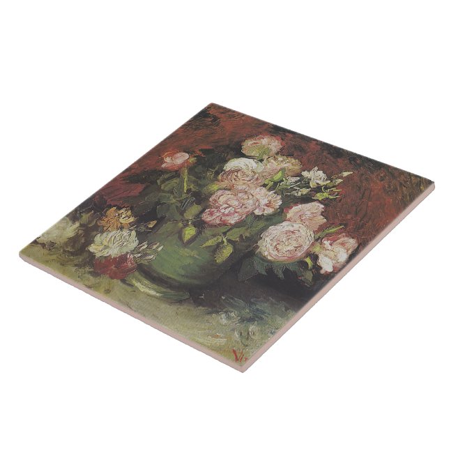 Bowl with Peonies and Roses by Vincent van Gogh    Ceramic Tile (Side)