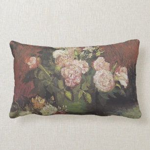 Bowl with Peonies and Roses by Vincent van Gogh    Lumbar Cushion