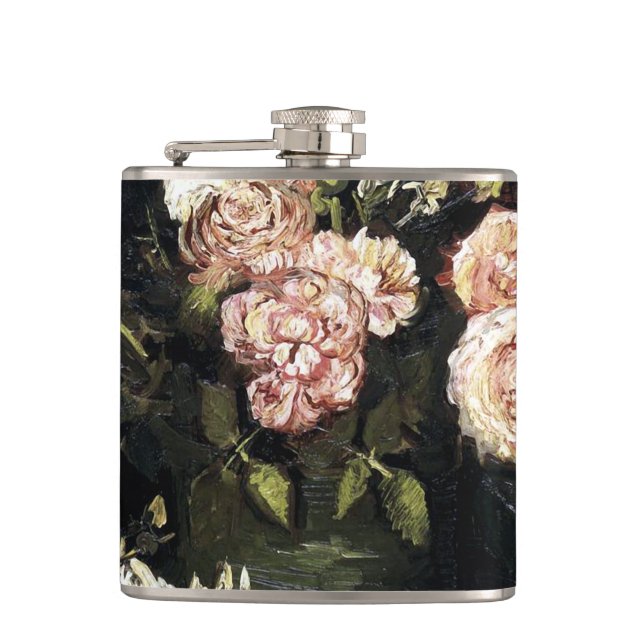 Bowl with Peonies and Roses - Gogh Hip Flask (Front)