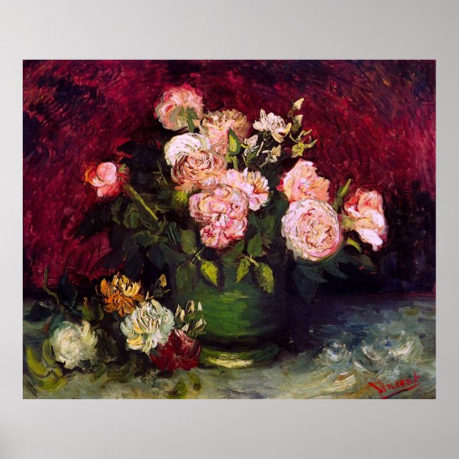 Bowl with Peonies & Roses Van Gogh Fine Art Poster (Front)