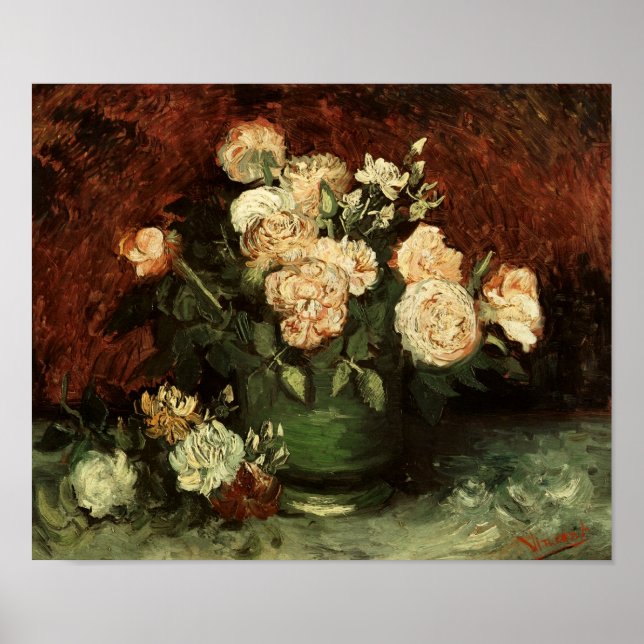 Bowl with Peonies & Roses Van Gogh Fine Art Poster (Front)