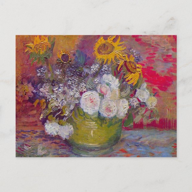 Bowl with Sunflowers and Roses by Vincent van Gogh Postcard (Front)