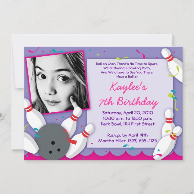 "Bowled Over" Party Invitation - Girls (Front)