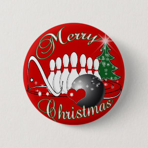 BOWLER / BOWLING MERRY CHRISTMAS 6 CM ROUND BADGE