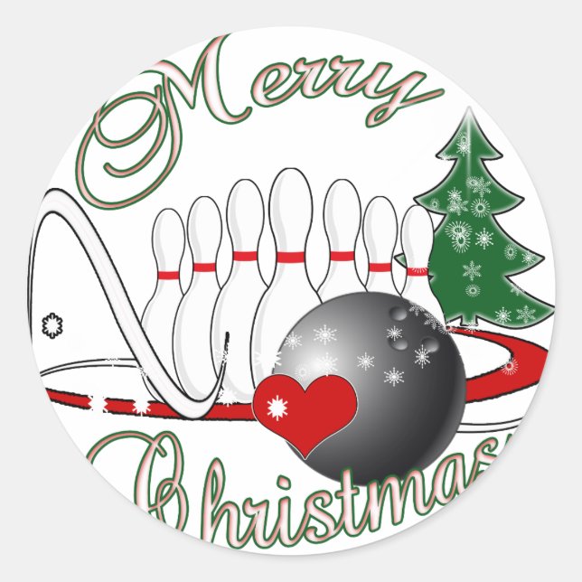 BOWLER / BOWLING MERRY CHRISTMAS CLASSIC ROUND STICKER (Front)