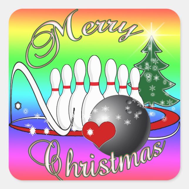 BOWLER / BOWLING MERRY CHRISTMAS SQUARE STICKER (Front)