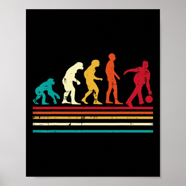 Bowler Evolution Retro Bowling Team Men Women Kids Poster (Front)