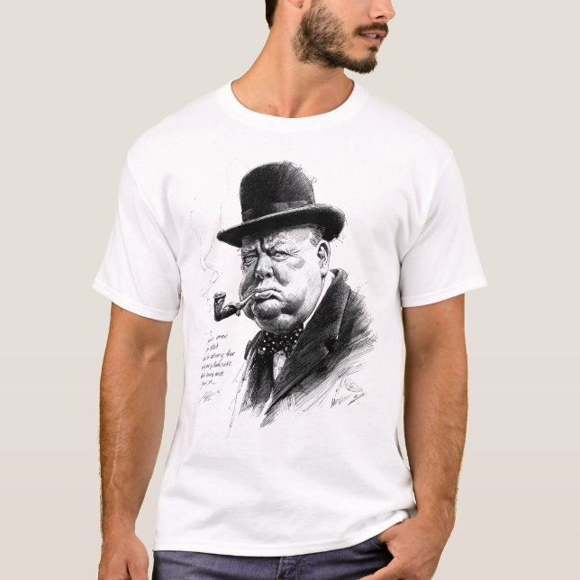 Bowler Hat & Pipe – Ink Caricature Portrait T-Shirt (Front)