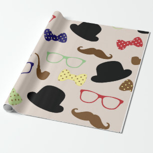 Bowler Hats Pipes Glasses Moustaches For Him Wrapping Paper