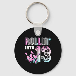 Bowler Rollin’ Into 13 Bowling 13th Birthday Kids Key Ring