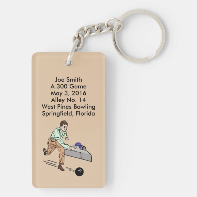 Bowlers 300 Game, Fully Customisable Text Key Ring (Back)