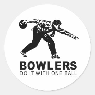 bowlers do it with one ball classic round sticker