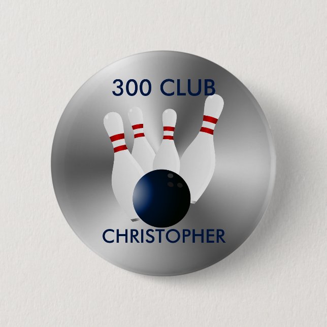 Bowling 300 Club Personalised 6 Cm Round Badge (Front)