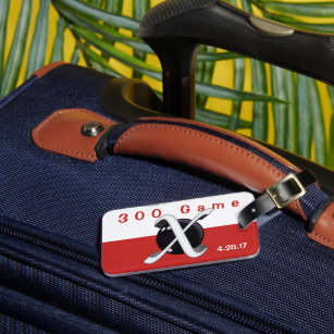 Bowling 300 Game Badge in Red & White Luggage Tag