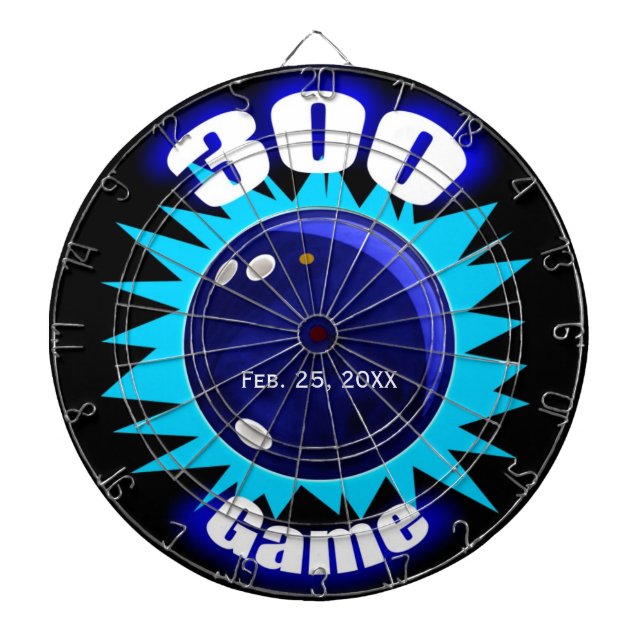 Bowling 300 Game, with Date, Dartboard With Darts (Front)