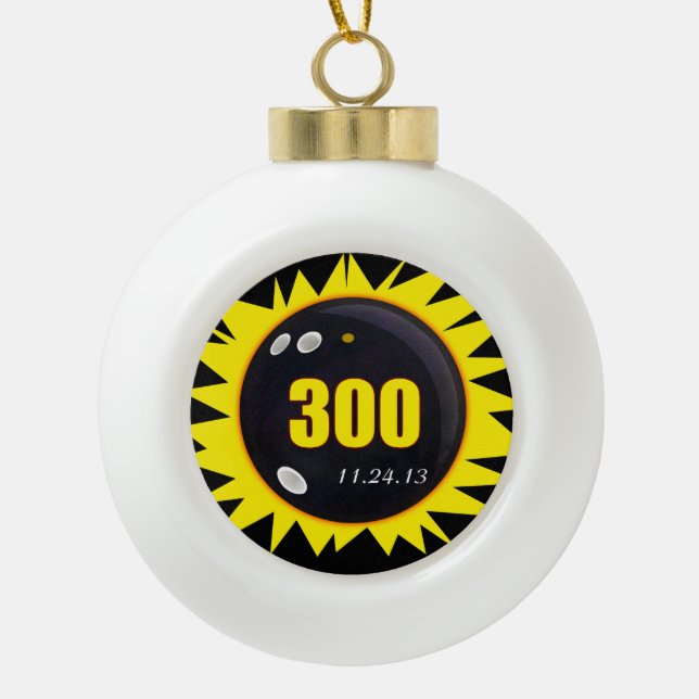 Bowling 300, Perfect Game, Bowling Ball Ceramic Ball Christmas Ornament (Front)