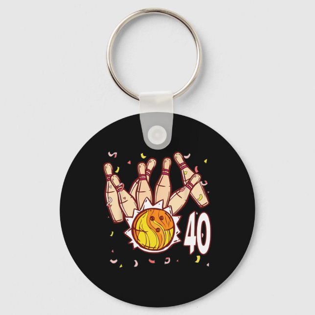 Bowling 40th Birthday Bowling Theme 40 Year Old Fu Key Ring (Front)