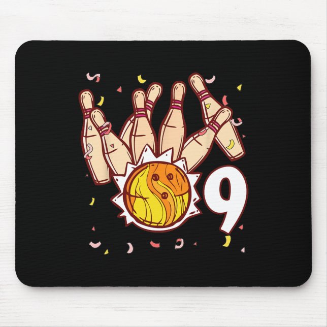 Bowling 9th Birthday Bowling Theme 9 Year Old Funn Mouse Pad (Front)
