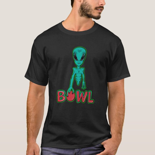 Bowling Alien Extraterrestrial Alien Bowling Space T-Shirt (Front)