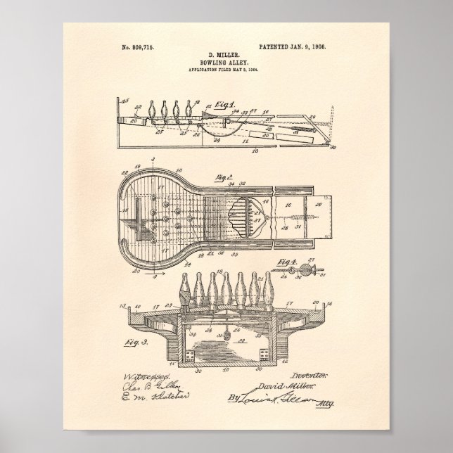 Bowling Alley 1906 Patent Art Old Peper Poster (Front)
