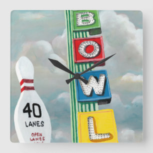 Bowling Alley Artwork Square Wall Clock