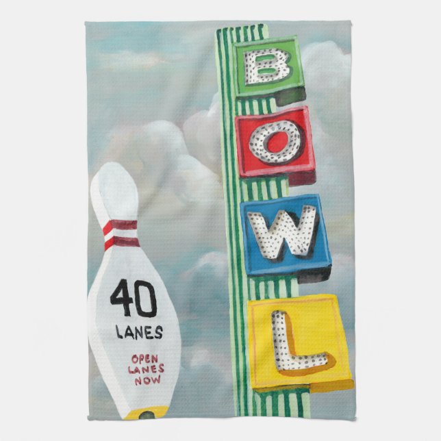 Bowling Alley Artwork Tea Towel (Vertical)