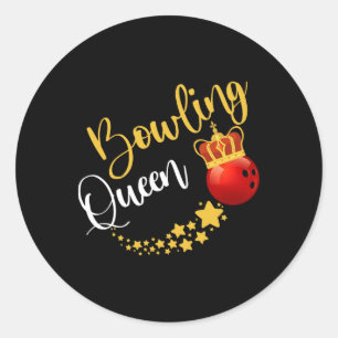 Bowling Alley Bowl Pins Bowler Queen Women Gift Bo Classic Round Sticker