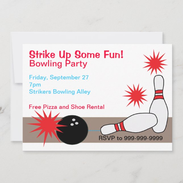 Bowling Alley Party Customisable Invitation (Front)
