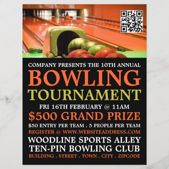 Bowling Alley Scene, Ten-Pin Bowling Tournament Flyer (Front)