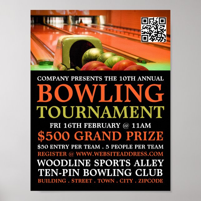 Bowling Alley Scene, Ten-Pin Bowling Tournament Poster (Front)