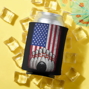 Bowling American Flag 4th of July For Bowler  Can Cooler