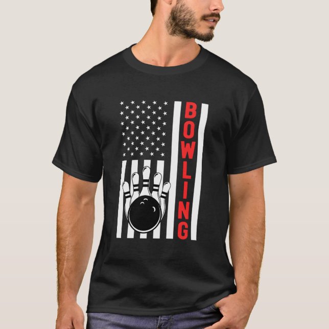 Bowling American Flag Patriotic Bowler Bowling Bal T-Shirt (Front)