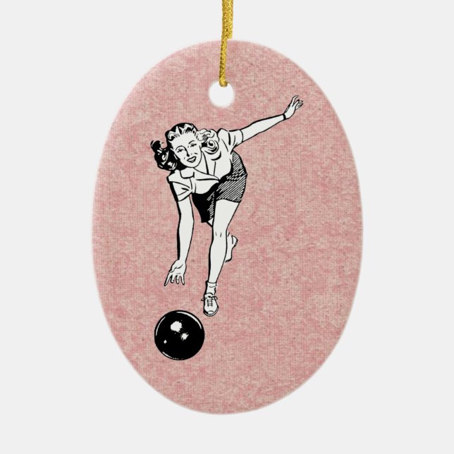 bowling babe ceramic ornament (Front)