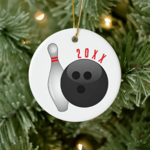 Bowling Ball and Pin Christmas Ceramic Ornament