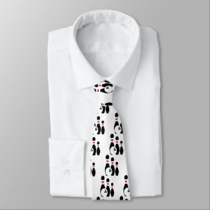 Bowling ball and pins black and red custom tie