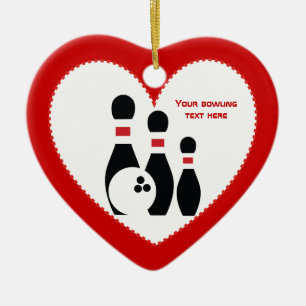 Bowling ball and pins black red custom ceramic ornament