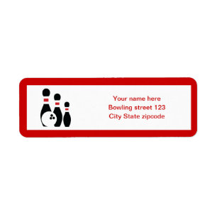 Bowling ball and pins black red custom return address label