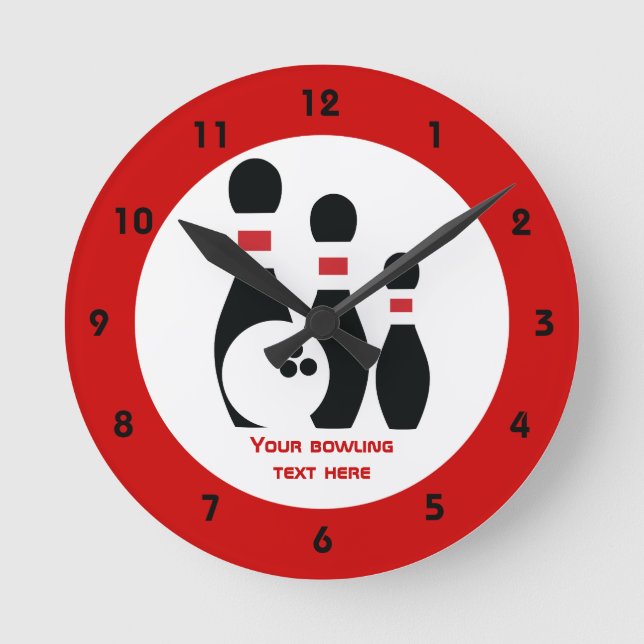Bowling ball and pins custom round clock (Front)