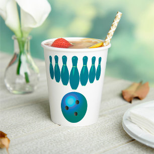 Bowling Ball and Pins Fun Sports Paper Cups