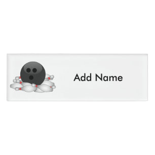 Bowling Ball And Pins Name Tag