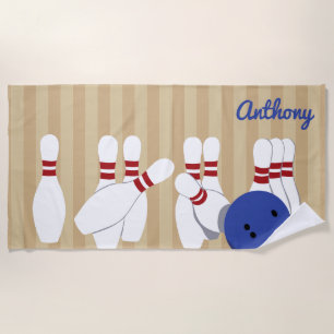 Bowling Ball and Pins Personalised Beach Towel