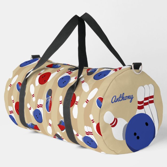 Bowling Ball and Pins Personalised Duffle Bag (Left Corner)