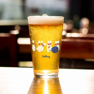 Bowling Ball and Pins Personalised Glass