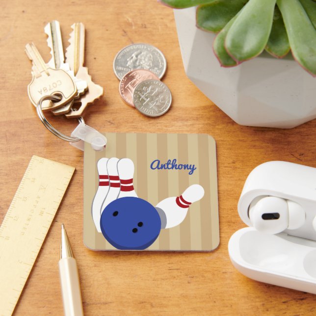 Bowling Ball and Pins Personalised Key Ring (Desk)