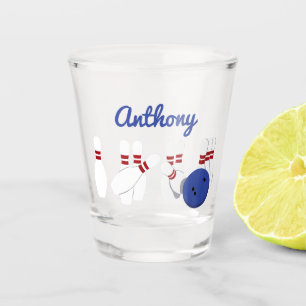 Bowling Ball and Pins Personalised Shot Glass