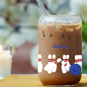 Bowling Ball and Pins Personalized Can Glass