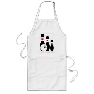 Bowling ball and pins red and black long apron
