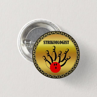 Bowling ball and pins with the word STRIKEOLOGIST
